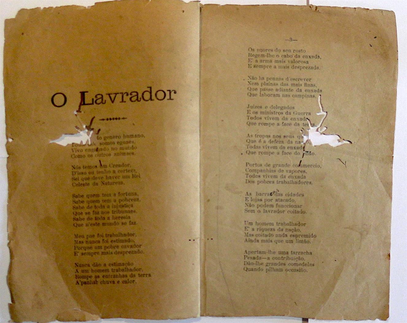 <span><p>Folheto de 1913 com a transcri��o dos versos orais do "Feiticeiro do Norte", neste caso O Lavrador</p></span>