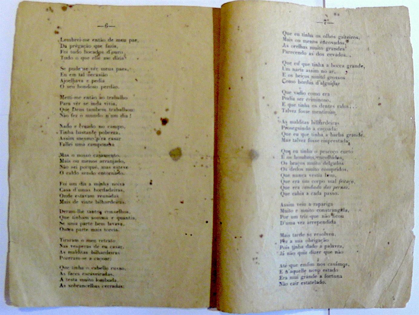 <span><p>Folheto de 1913 com a transcri��o dos versos orais do "Feiticeiro do Norte", neste caso o auto retrato "Feiticeiro do Norte - Descripta por elle mesmo"</p></span>