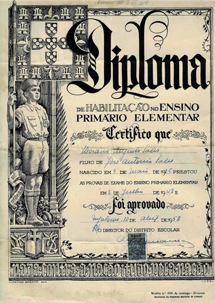<span><p>Diploma de habilita��o no ensino prim�rio elementar de Hor�cio Sales.
Prestou provas a 3 de julho de 1948 e foi aprovado a 10 de abril de 1958, em Mogadouro.</p></span>